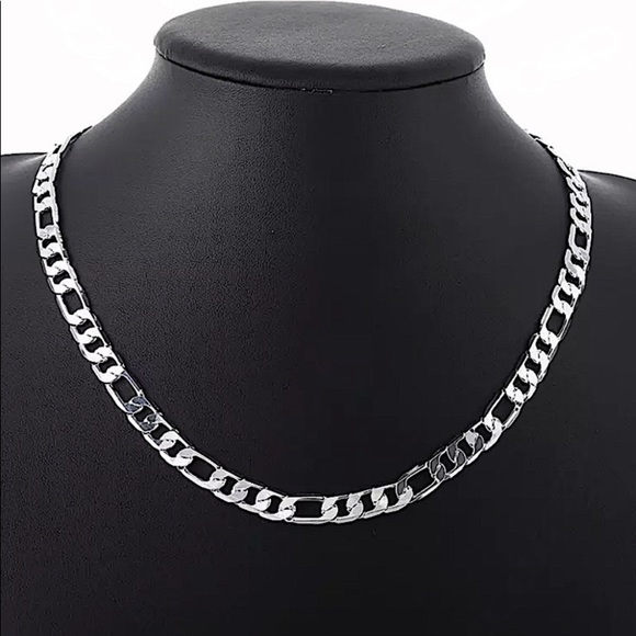 STERLING SILVER FIGARO CHAIN LINK NECKLACE BRACELET MATCHING SET - Picture 3 of 6
